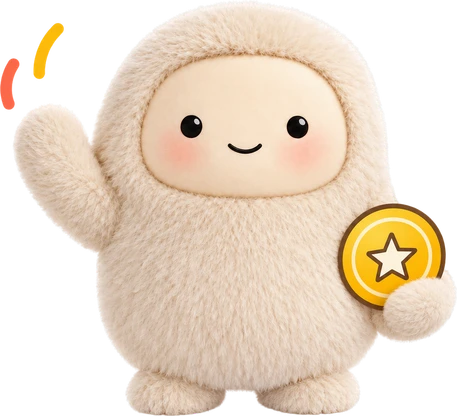 the musesol mascot: a fluffy cream muse waving and holding a gold coin